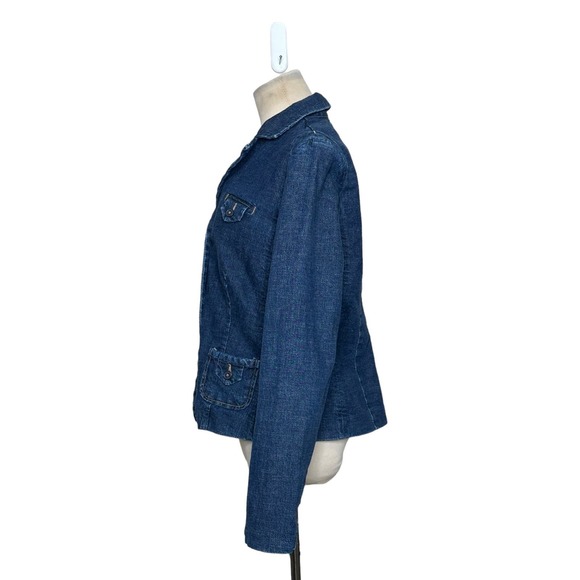Louie blue denim 2 button Y2K casual blazer jacket size 10 - Picture 2 of 8